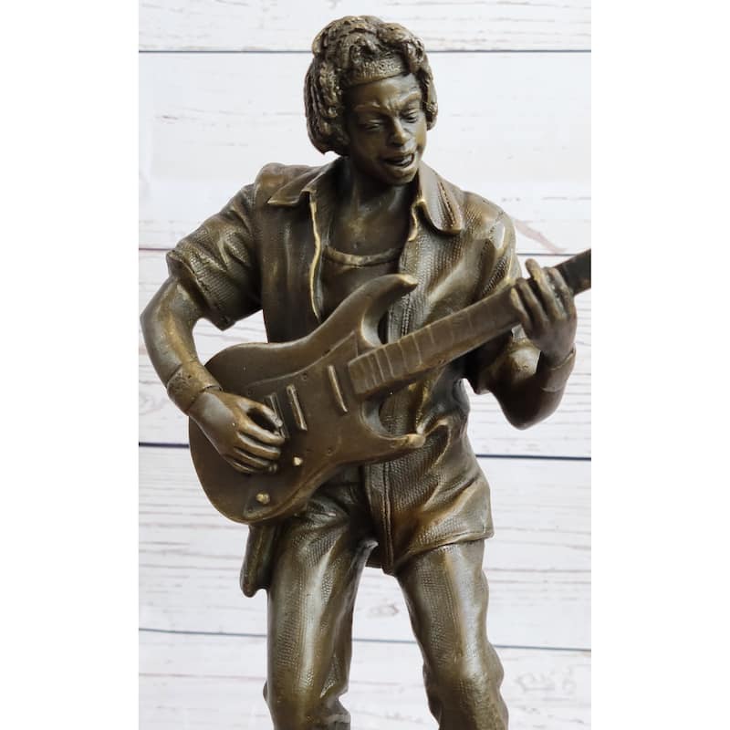 Signed Handcrafted Rick James Guitar Player Bronze Sculpture Figurine Statue