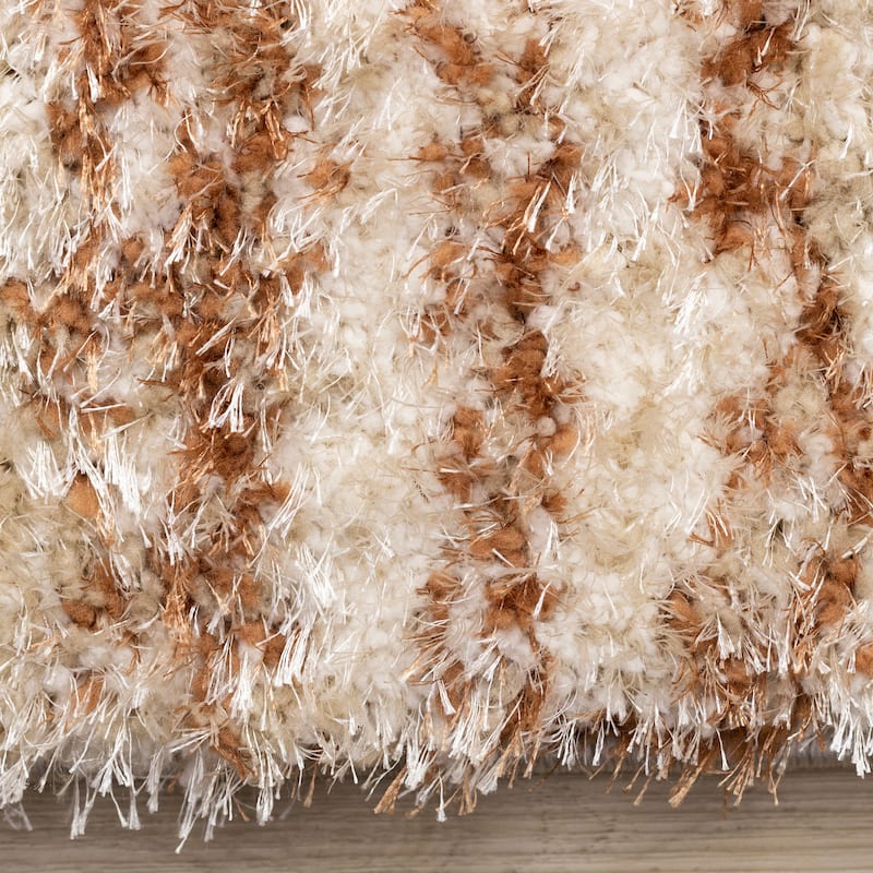 Orange Cream Taupe Distressed Striped Rug