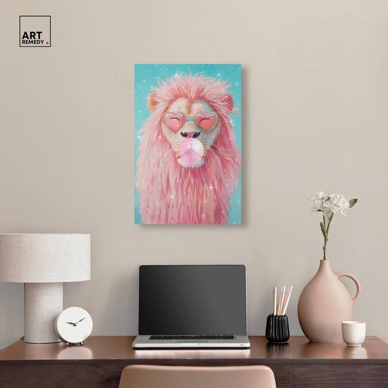 Pastel Lion Bubblegum Canvas by Art Remedy, Gallery Wrapped