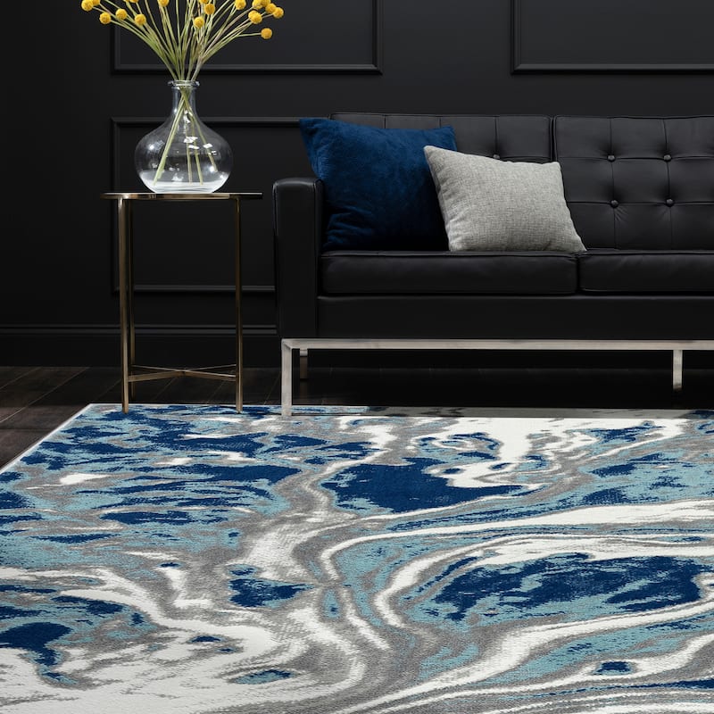 Eternal Industrial Abstract Indoor Area Rug - Blue/Cream - 7'11'' x 10'3''