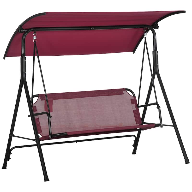 Steel 3-Person Porch Swing with Stand - Red