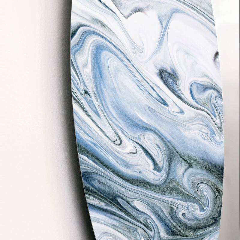 Designart 'Grey White And Blue Liquid MArble Art Universe' Modern Metal Circle Wall Art