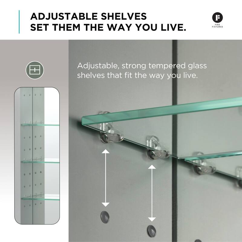 Bathroom Medicine Cabinet, Aluminum, Recessed/Surface Mount, Mirrored Interior w/LED