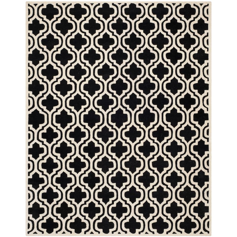 SAFAVIEH Handmade Chatham Sieghilde Modern Moroccan Wool Rug - 8' x 10' - Black/Ivory