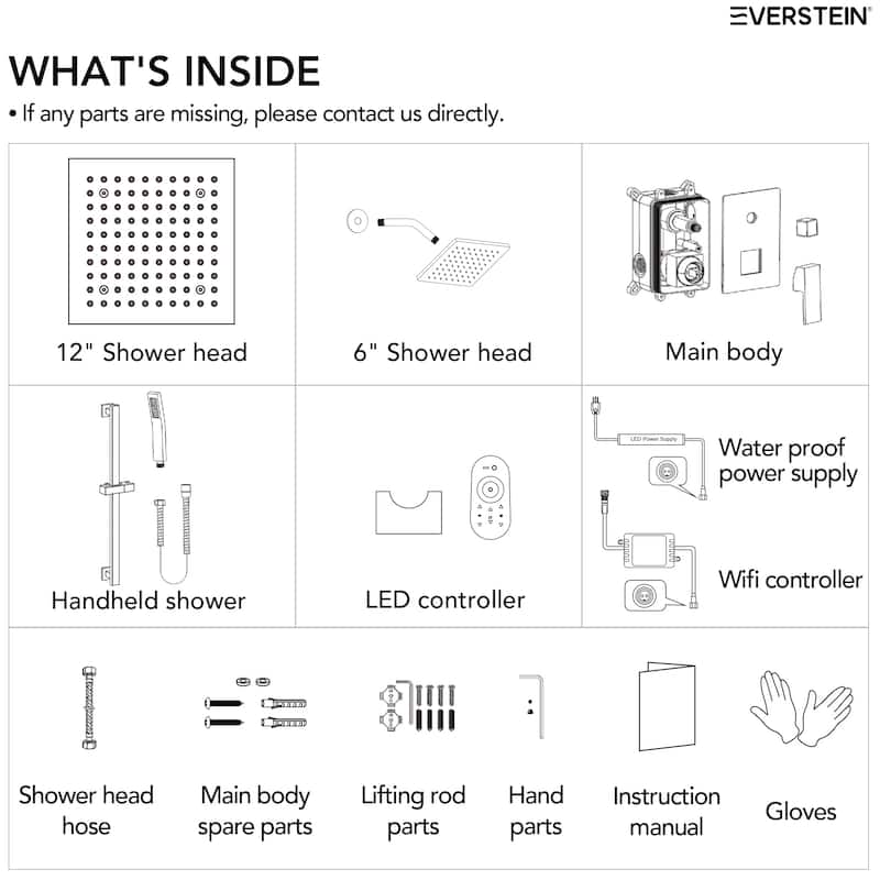 Celling Mounted 12 in. Rainfall LED Shower System with 6 in. Shower Head Handheld Shower Faucet Set