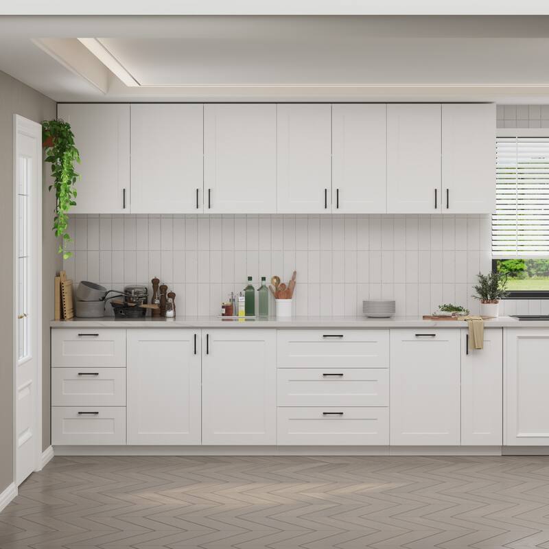 Modular White Kitchen Cabinet Set Customizable Base and Wall Cabinets Pantry Storage and DIY Countertop Design(Without desktop)