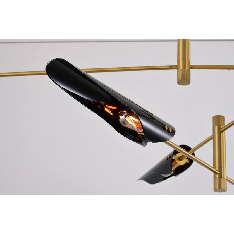 6-Light Brass Iron Chandelier With Smoke Black Tubed Shade