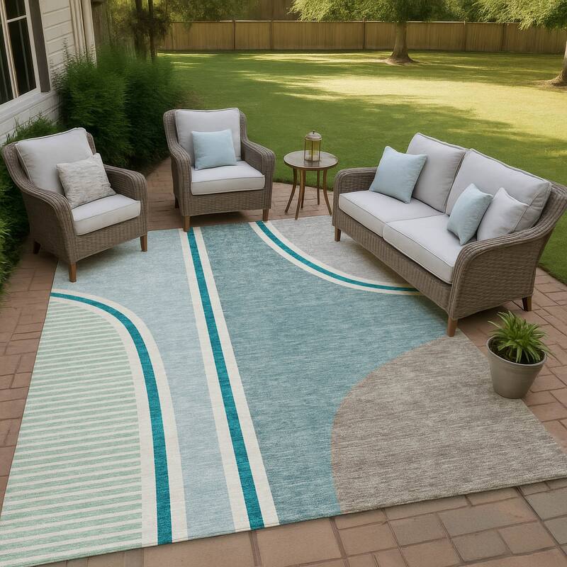 Machine Washable Indoor/ Outdoor Contemporary Keely Chantille Rug - Teal - 9' x 12'