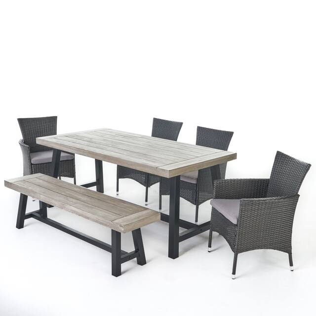 Linden Outdoor 6 Piece Rustic Iron and Acacia Wood Dining Set by Christopher Knight Home
