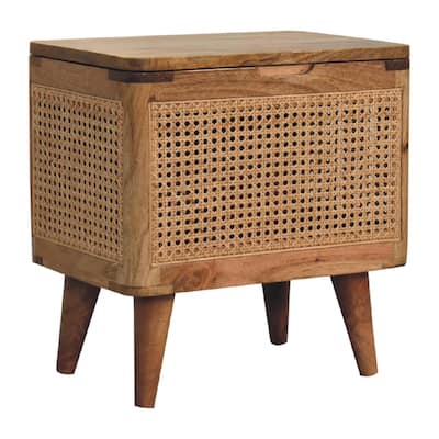 Stylish and Minimalist Wood Lid-up Storage Stool with Rattan Design