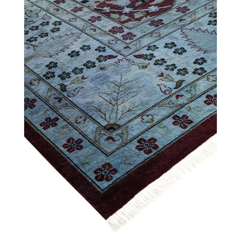 Overton Hand Knotted Wool Vintage Inspired Modern Contemporary Overdyed Blue Area Rug - 10' 2" x 14' 1"