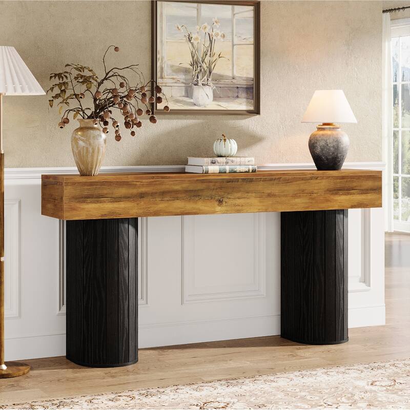 Farmhouse Console Table with Sturdy Half Cylindrical Legs - MDF - Brown