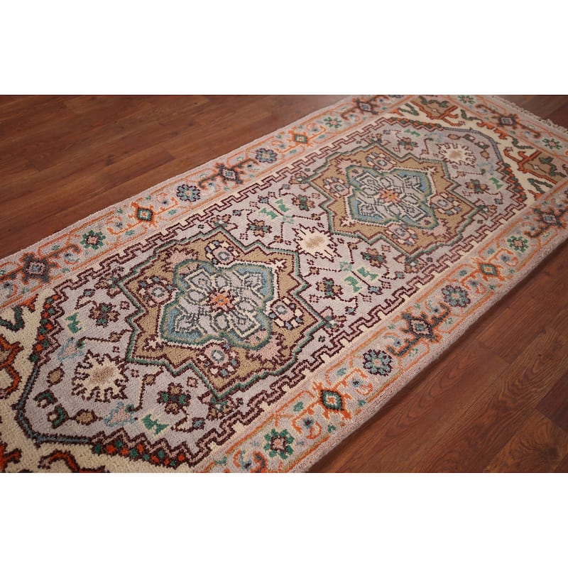 Gray Geometric Heriz Serapi Accent Rug Hand-Knotted Wool Carpet - 2'6"x 5'11"
