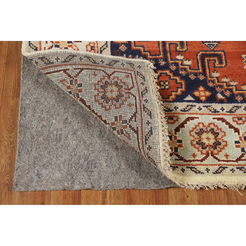 Orange Geometric Viss Indian Area Rug Handmade Wool Carpet - 5'2" x 8'0"