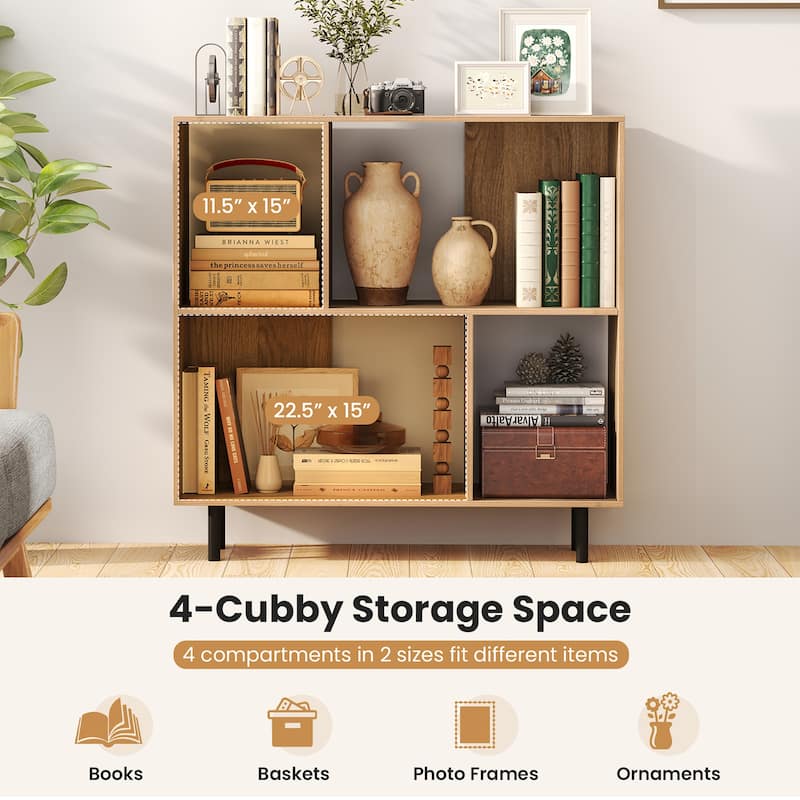 Gymax 2PCS 4 Cubby Open Bookcase 3-Tier Freestanding Bookshelf w/