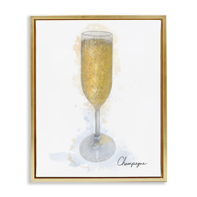 Stupell Champagne Glass Shimmer Framed Floater Canvas Wall Art Design By Matthew Piotrowicz - 25 x 31 - Gold
