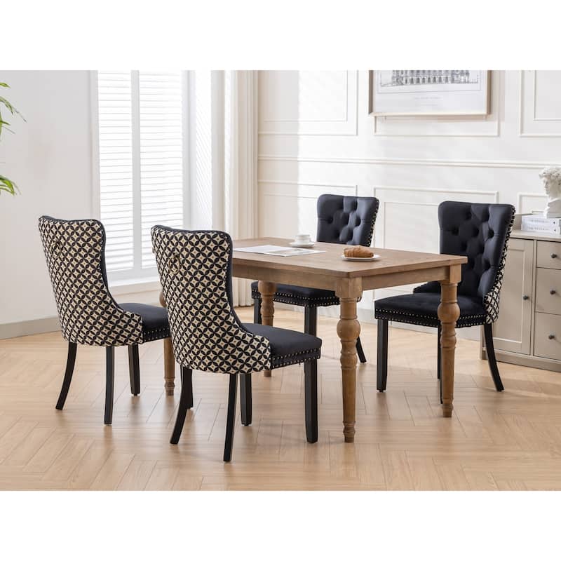 Plaid High Back Tufted Dining Chair, Velvet Soft Cushion Chair with Nailhead Trim Armless Wood Chair, Set of 2