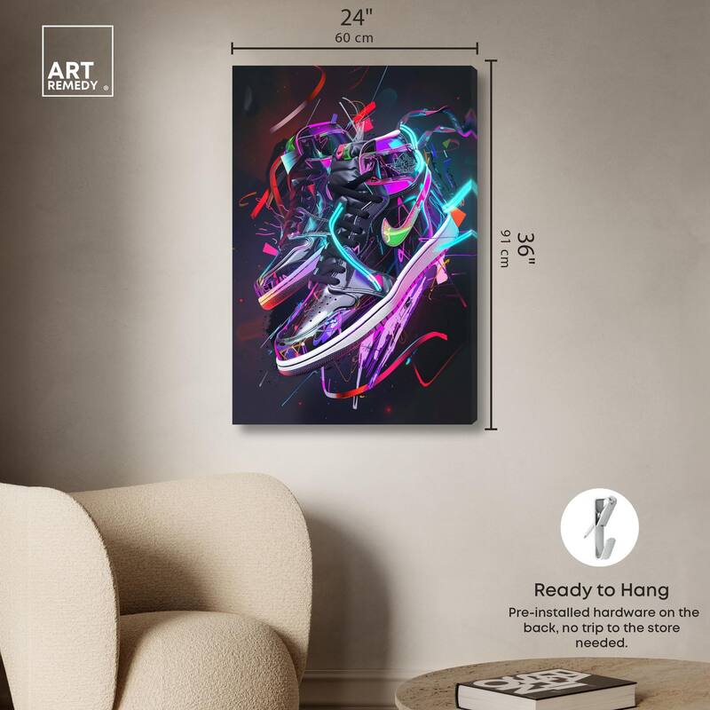 Neon Ribbons Sneakers Canvas by Art Remedy, Gallery Wrapped