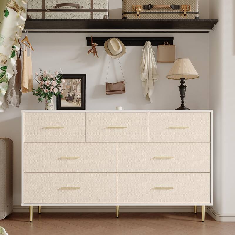 3/5/6/7/8 Drawer Dresser for Bedroom, Modern Wooden Chest of Drawers with Gold Handles - 7-drawer
