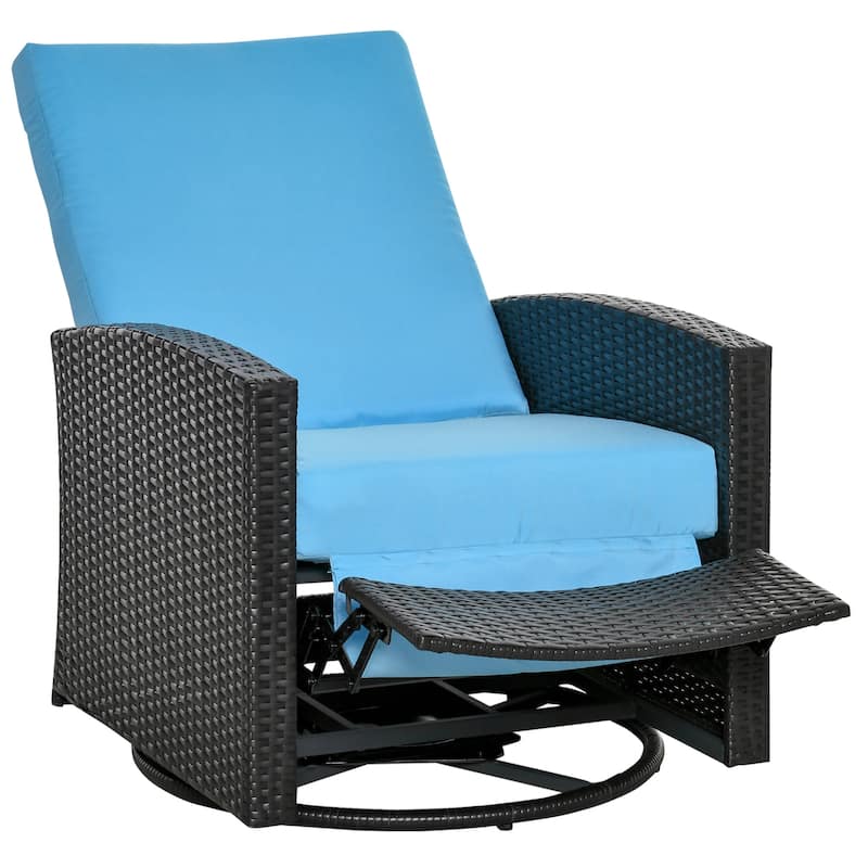 Outsunny Outdoor Cushioned Swiveling PE Wicker Recliner Chair - Light Blue