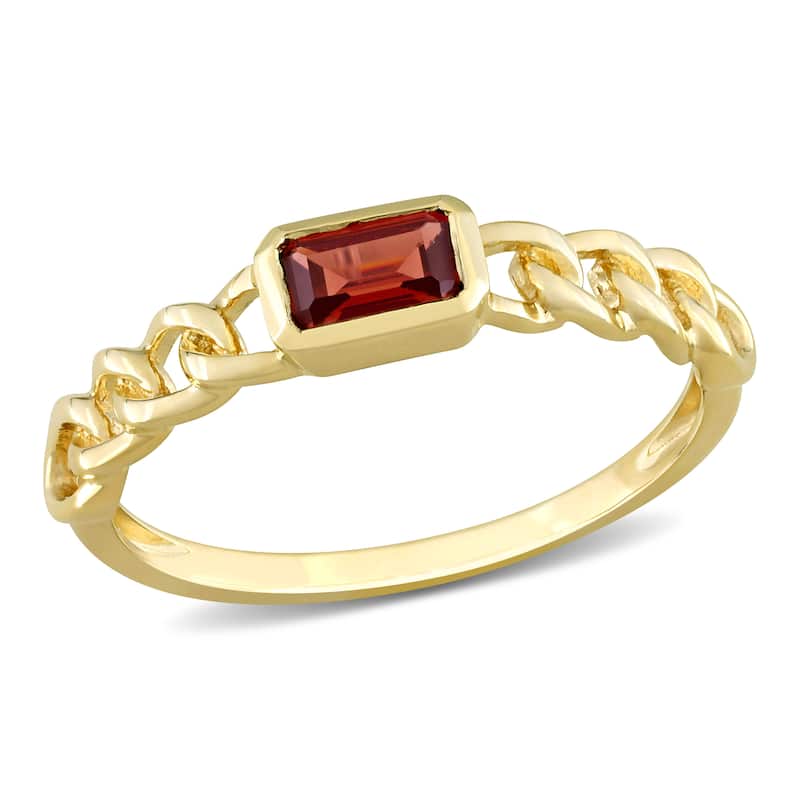 Miadora 1/3ct TGW Baguette Garnet Link Ring in 14k Yellow Gold