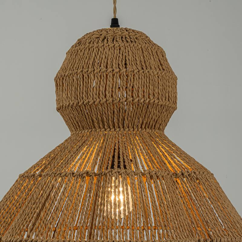Ciel 1-Light Rattan Hemp Scalloped Pendant, Coastal Boho - Handwoven - 20" Wide