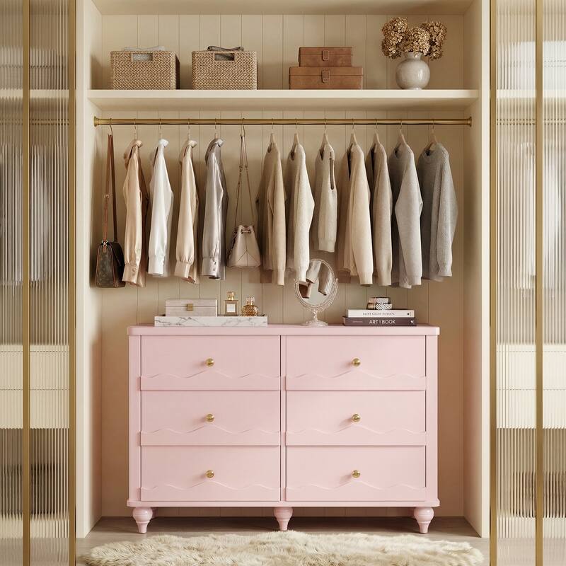 Narill Wave-Inspired 6-Drawer Dresser Closet Organizer, 43-In Chest of Drawers TV Stand