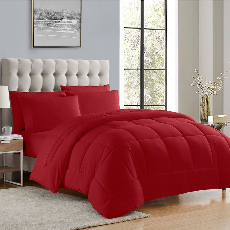 Sweet Home Collection Luxury Solid Bed-In-a-Bag with Sheet Set - Red - Full