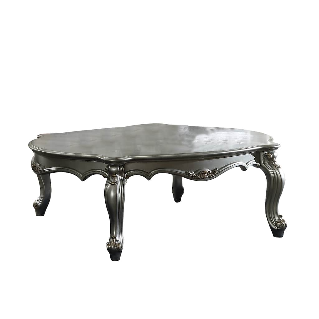 Oval Shaped Wooden Coffee Table with Cabriole Leg Support, Silver