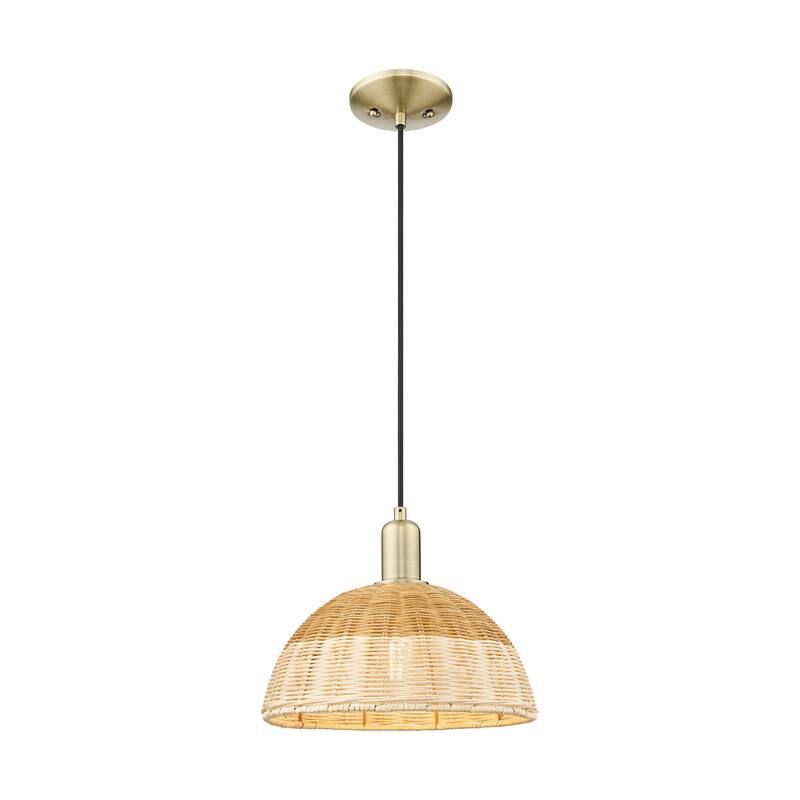 Innovations Lighting Downtown Urban - Natural Ballston Dome - 1 Light Cord Hung Mini Pendant with Basketweave Shade