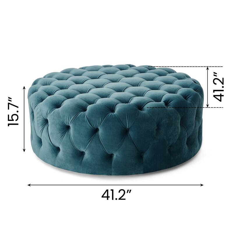 Corvus Chesterfield Round Tufted Velvet Ottoman with Casters