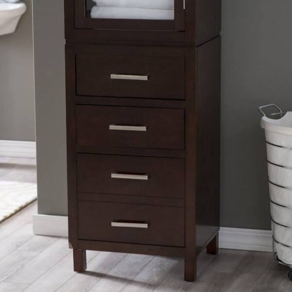 Espresso Wood Linen Tower Bathroom Storage Cabinet With Glass Paneled Door Overstock 30677584