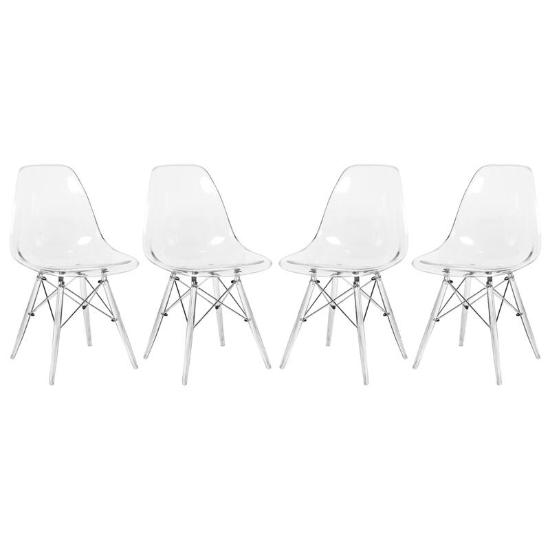 LeisureMod Dover Molded Side Chair with Acrylic Base, Set of 4 - Red - 36 x 32.4 x 16.25 - Clear