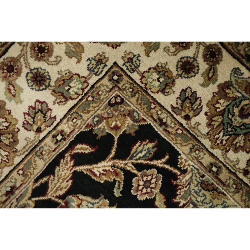 Hand Knotted Oriental 100% Wool Carpet Traditional All-Over Black Agra Area Rug - 9' 2'' X 6' 2''