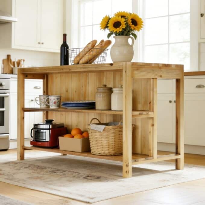 59.05" Solid Wood Kitchen Island with Storage, Dining Prep Table - Brown