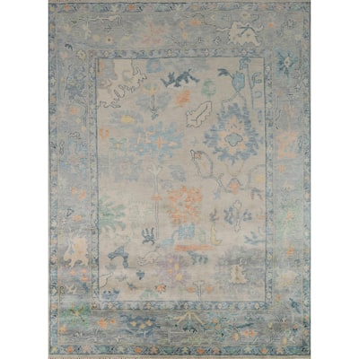 All-Over Oushak Indian Area Rug Hand-Knotted Wool Carpet - 7'10"x 10'0"