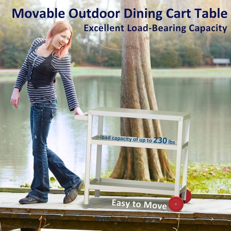 Outdoor HDPE Material Prep Rilling Grill Cart - Frosted Surface, High Load Capacity, Portable & Durable 3-Tier BBQ Cart