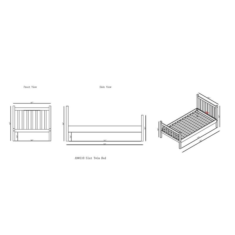 Windsor 3-Piece Wood Bedroom Set with Slat Twin Bed and 2 Nightstands