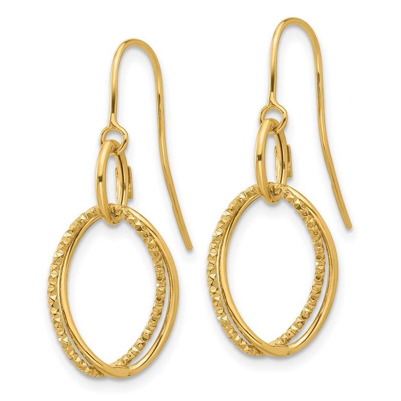 Curata 10k Yellow or White Gold 35x16mm Textured Open Oval Dangle Earrings