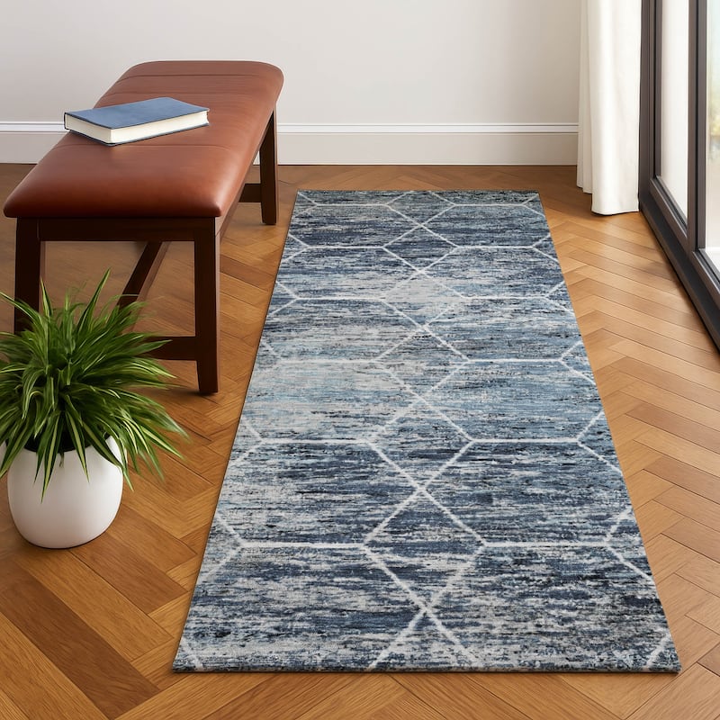 Premium Washable Super Soft Geo Abstract Mayfield Rug - Blue - 2'3" x 7'6"