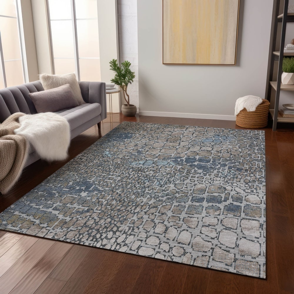 Machine Washable Indoor/ Outdoor Modern Cobble Chantille Rug