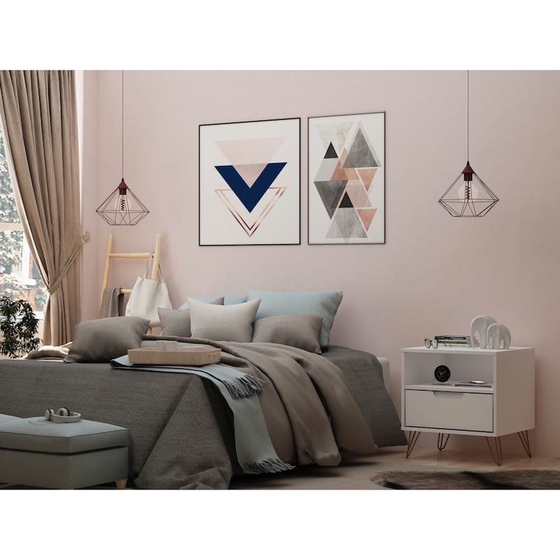 20-Inch White Nightstand with 1 Drawer and Open Shelf, Mid-Century Modern Design