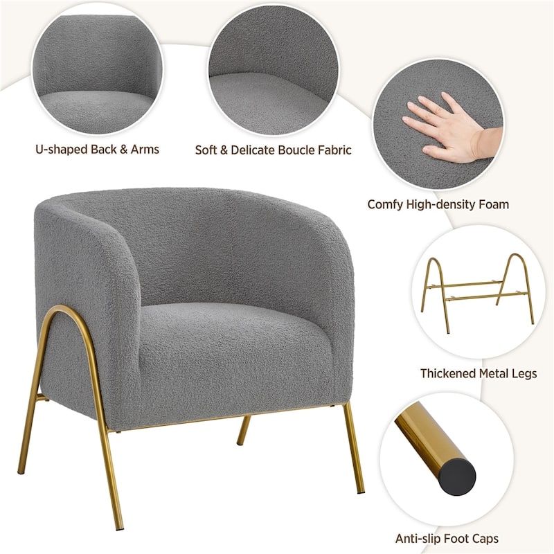 Yaheetech Modern Boucle Barrel Accent Chair with Gold-tone Metal Legs - 27"×27"×28.5"