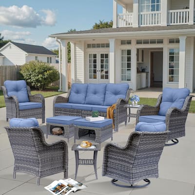 9 Piece Outdoor Wicker Patio Conversation Furniture Swivel Chairs Sets