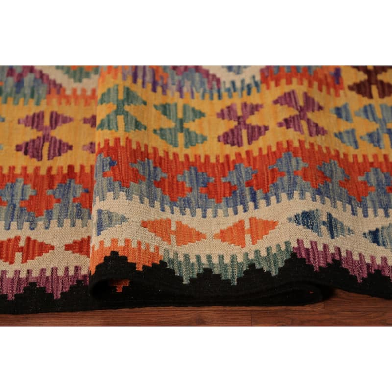Colorful Trellis Kilim Oriental Rug Flatweave Geometric Wool Carpet - 8'5"x 10'3"