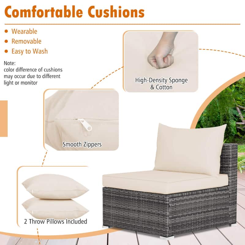 Gymax Set of 7 Rattan Furniture Set Sectional Sofa Cushioned Patio Mix