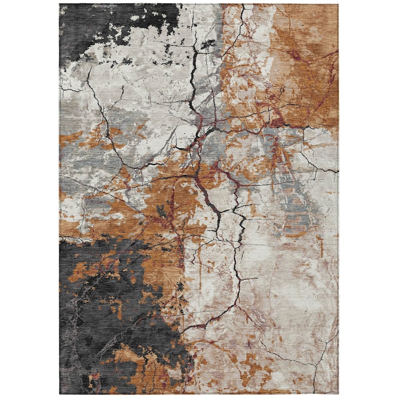 Machine Washable Indoor/ Outdoor Modern Crackle Chantille Rug