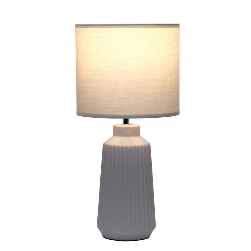 Textured Ceramic Table Lamp with Fabric Drum Shade Modern Faceted Base Compact Accent Lighting Multiple Colors