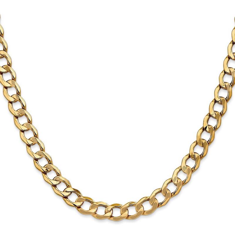 Curata 14k Yellow Gold 7.0mm Semi solid Curb Link Chain Bracelet