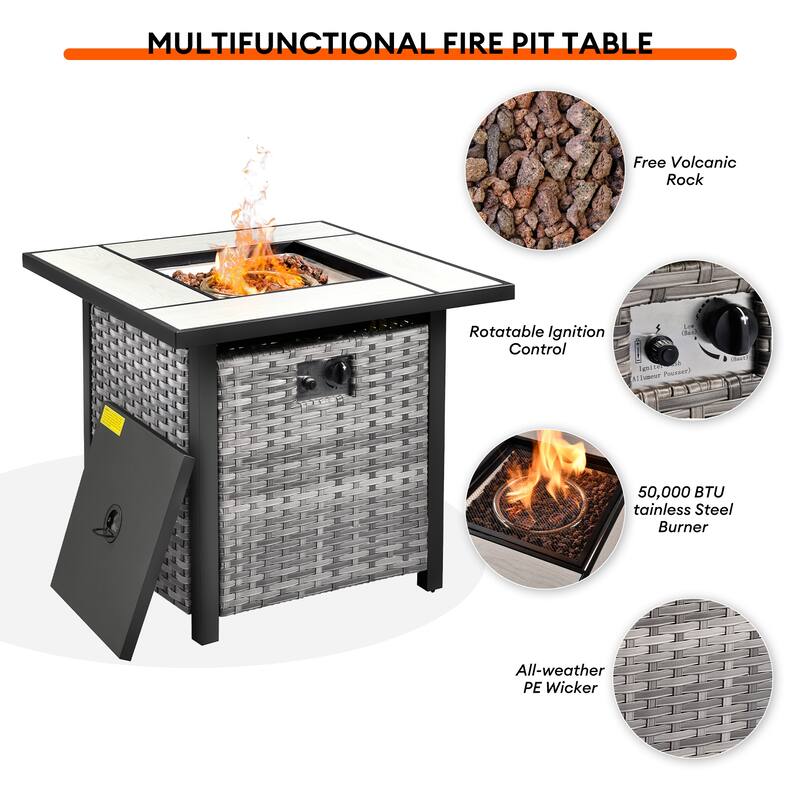 OVIOS 9-piece Patio Wicker Swivel Chair Set With 30" Fire Pit